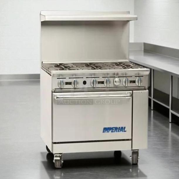 Imperial IR-6 36" 6 burner gas range with standard oven, natural gas, great condition, tested and working.