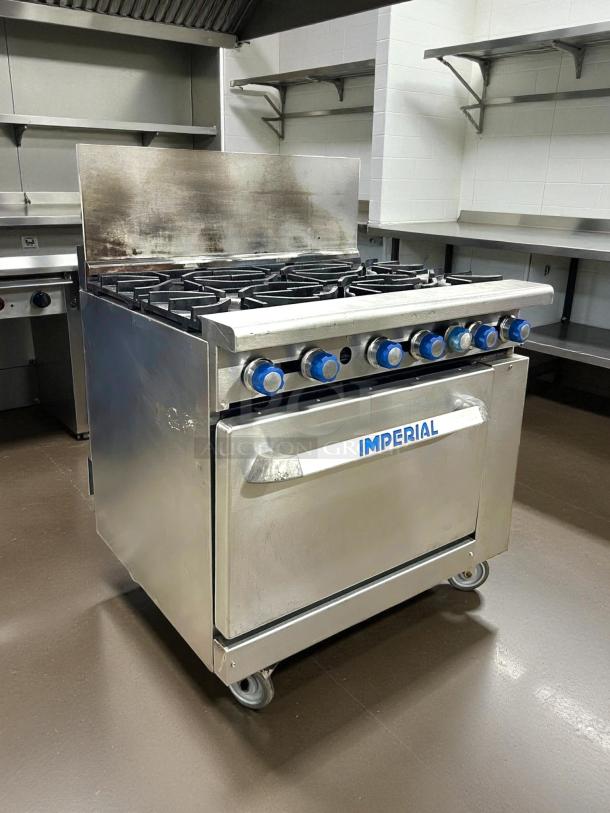 Imperial IR-6 36" gas range with 6 burners, standard oven, and natural gas. Great condition, tested and working.