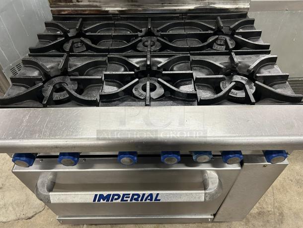 Imperial IR-6 36" gas range with 6 burners and standard oven, natural gas, great condition, tested and working.
