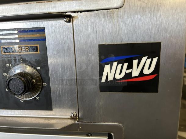 NU-VU QB-3/9 double deck oven proofer combo in excellent condition, features timer and brand logo. Electric, tested, working.