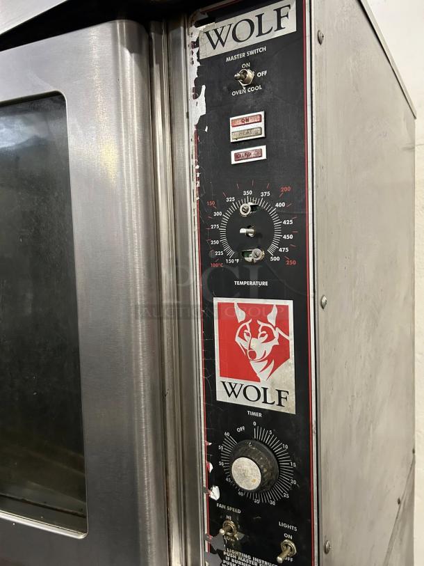 Wolf by Vulcan WC44GD-11D3 double deck convection oven, natural gas, visible dials and logo, tested and working.