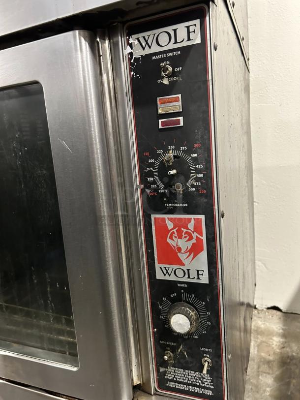 Wolf by Vulcan WC44GD-11D3 double deck convection oven, natural gas, tested working, control panel visible.