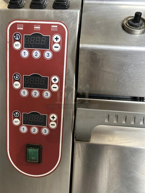 Rosito Bisani CPG1 12-gallon gas pasta cooker, dual burners, digital controls visible, stainless steel, tested and working.