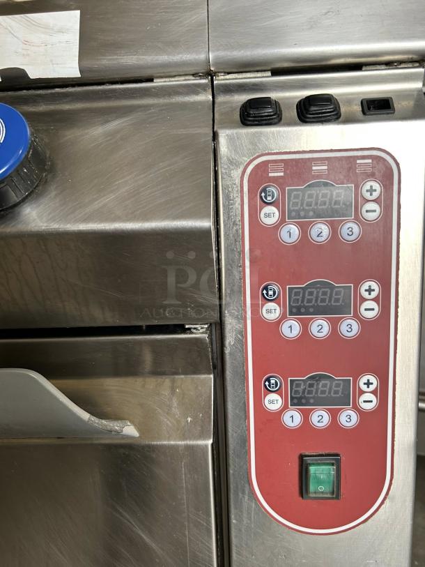 Rosito Bisani CPG1 12-gallon pasta cooker; dual burners; digital controls; stainless steel; tested; working condition.