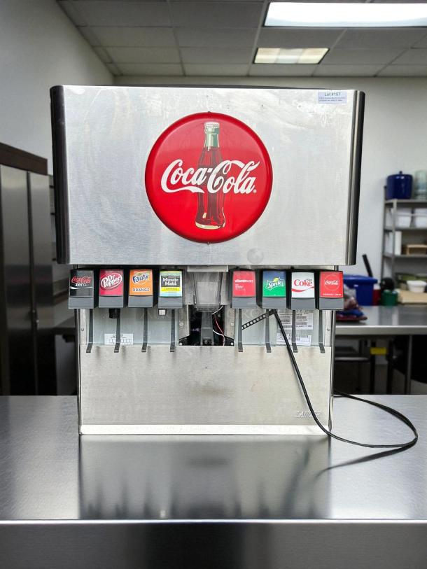 LANCER 4500 30" wide drink dispenser, 8 drink options, Coca-Cola branding, stainless steel, tested, working condition.