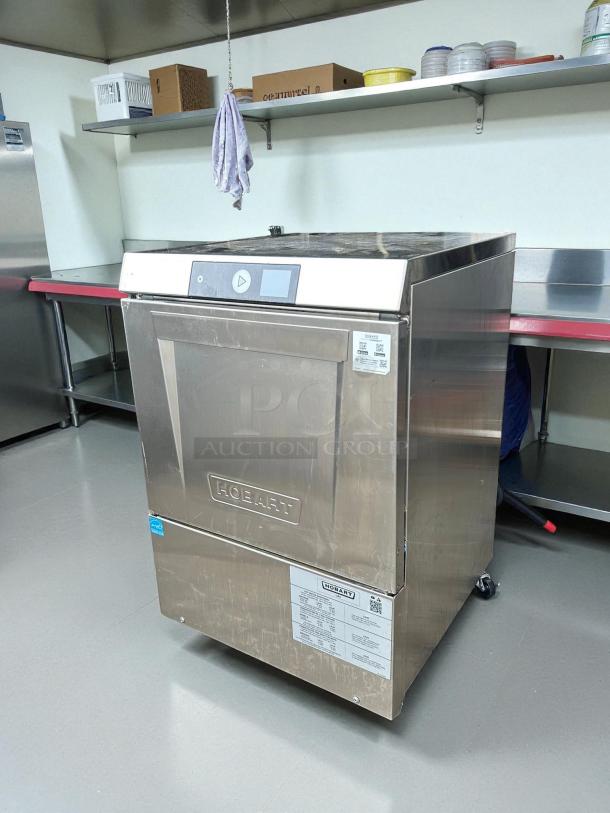 Hobart LXNH-2 high temp undercounter dishwasher, excellent condition, 48 racks/hr, built-in booster, 120/208-240v.