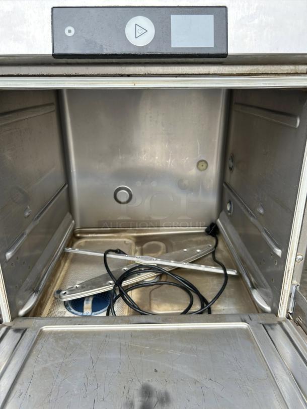 Hobart LXNH-2 high temp undercounter dishwasher interior, stainless steel, excellent condition, tested functional.