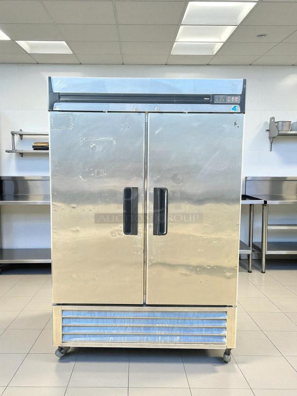Blue Air R49T-HC 54" reach-in refrigerator with two solid full doors. Great condition, tested, on wheels, digital controls.