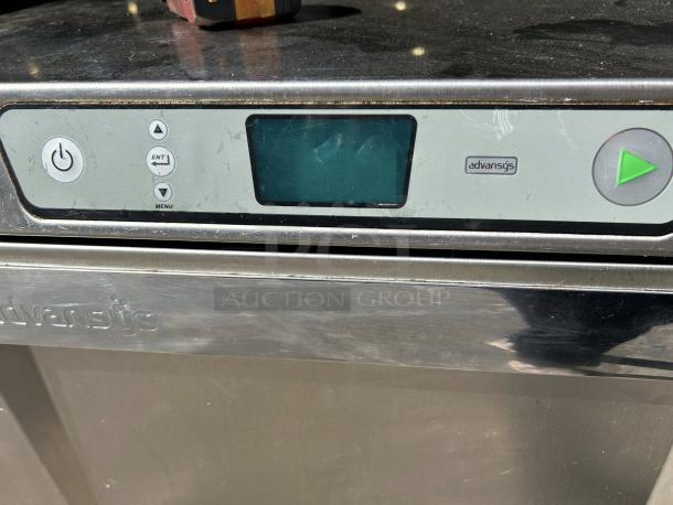 Hobart LXNH-1 high-temp undercounter dishwasher, excellent condition, tested, stainless steel, digital controls, Advansys logo.