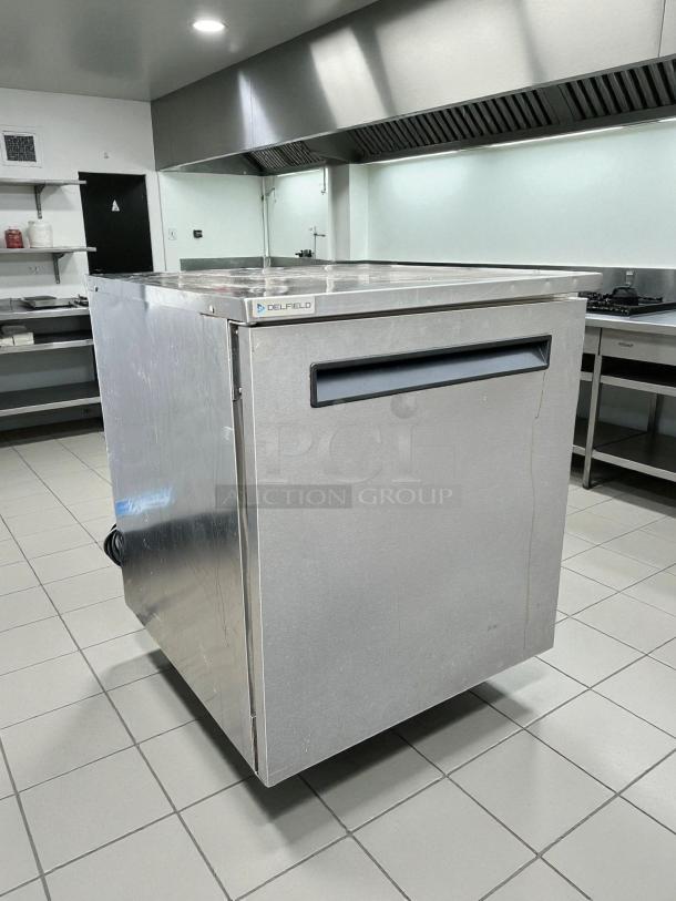 Delfield 4427NP 27" undercounter refrigerator, single section, stainless steel, tested and working condition, 115v plug.