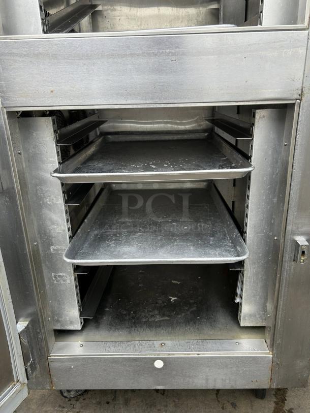 Victory RFS-1D-S1-HD-HC refrigerator and freezer, great condition, dual temp, interior view with shelves, tested and working.