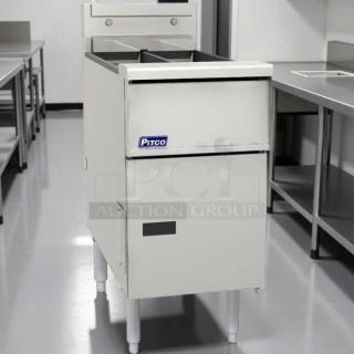 Excellent Condition - Pitco SG14TS Natural Gas 20-25 lb. Split Pot Floor Fryer - Tested and Working! - Item #1218506