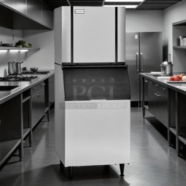 Ice-O-Matic CIM1136HA ice machine, 932 lb. capacity, air-cooled, half cube, tested and working, sleek stainless steel design.