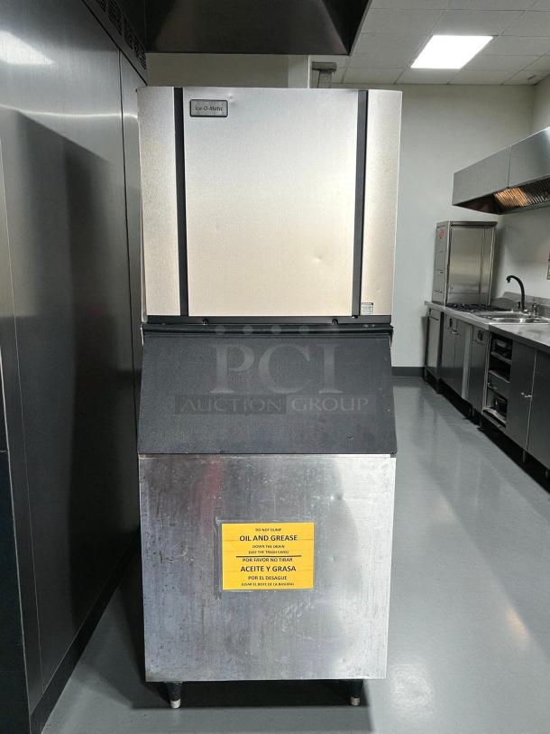 Ice-O-Matic CIM1136HA ice machine, 932 lb. capacity, air-cooled, half-cube, tested and working, stainless steel finish.