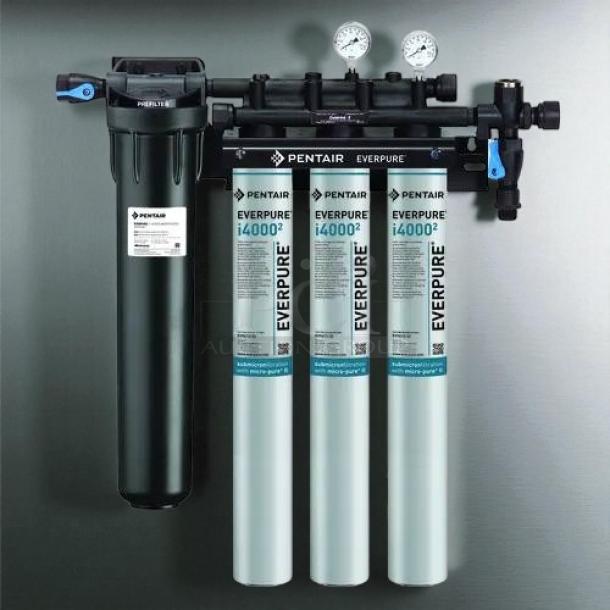 Everpure EV932504 Ice Machine Water Filter System, model EV932504, featuring three i4000(2) filters, tested and working.