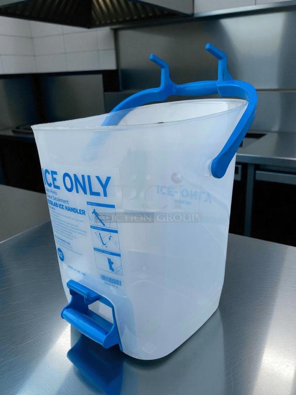 Ecolab 92681002 Ice Handler, excellent condition, clear plastic, blue handle, "ICE ONLY" label, NSF certified.