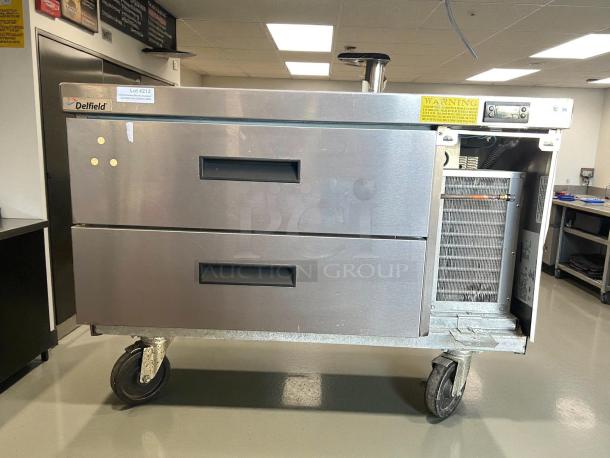 Delfield F2936CP 36 1/4" Chef Base with 2 drawers, stainless steel, on wheels, tested, excellent condition, 115v.