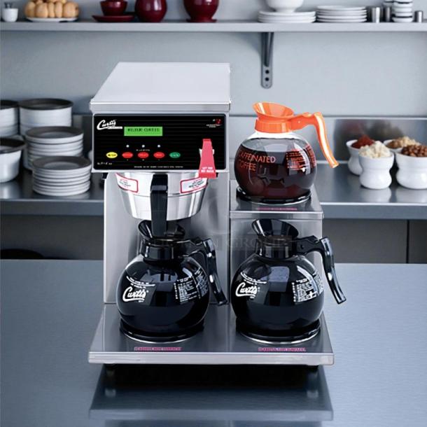 Curtis G3 Decanter Brewer, Automatic 3 Station, 3 Lower Right Warmer, excellent condition, tested and working.
