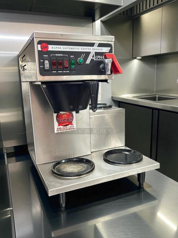 Curtis G3 Decanter Brewer, automatic 3-station with 3 lower right warmers, stainless steel, Alpha model, tested and working.