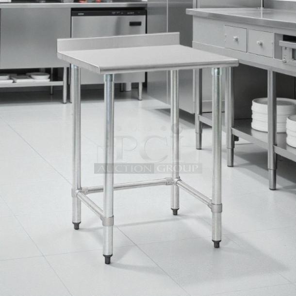 Eagle Group T3030GTE-BS 30"x30" stainless steel work table with 4.5" backsplash, open base, excellent condition.