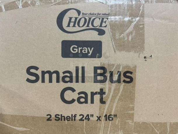 Choice beige utility/bussing cart, model 109cartbs2bg, two shelves, brand new, 24"x16" dimensions.