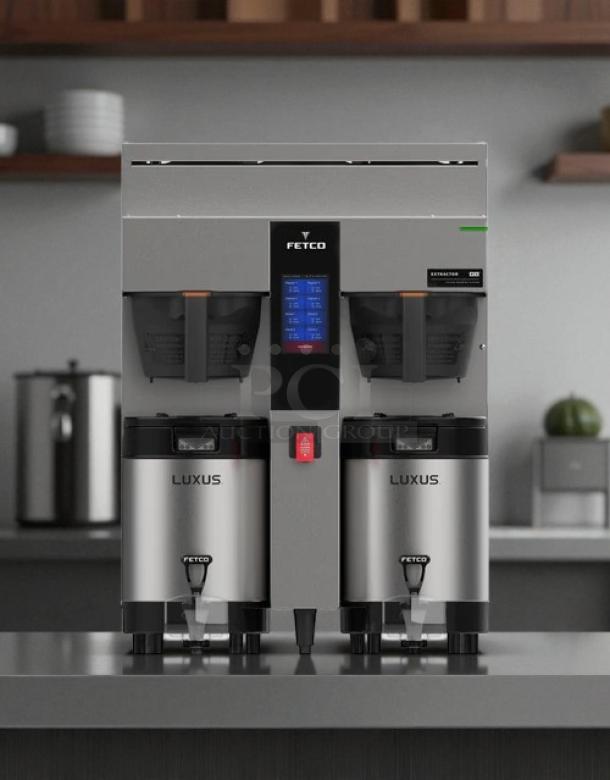 Fetco CBS-2032e coffee brewer in excellent condition, dual 1-gallon capacity, stainless steel, tested and working.