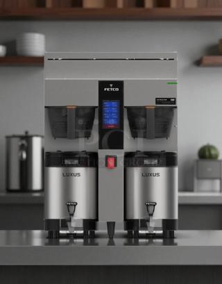 Fetco CBS-2032e coffee brewer in excellent condition, dual 1-gallon capacity, stainless steel, tested and working.
