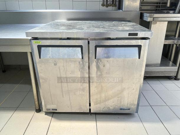 Turbo Air MUF-36-N 36" undercounter freezer, stainless steel, two doors, tested, fully working, visible brand logo.