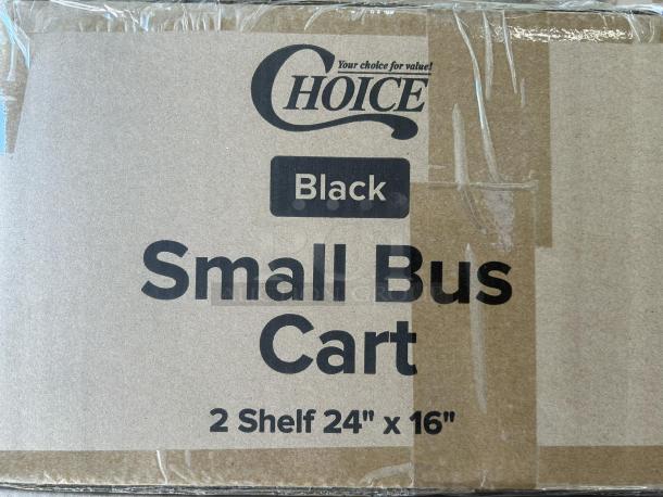 Brand New Choice Small 2-Shelf Bus Cart, Black, 24" x 16", excellent condition, packaging shows branding and specs.