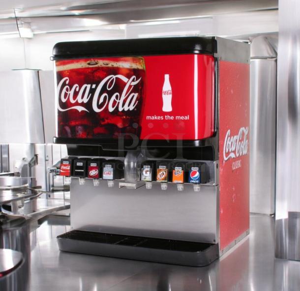 Lancer 41930R 8-flavor Coca-Cola soda fountain dispenser, excellent condition, tested and working.