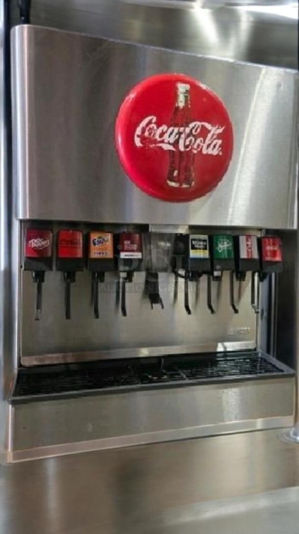 Lancer 41930R 8-flavor Coca-Cola soda fountain dispenser in excellent condition, tested and working, featuring a Coca-Cola logo.