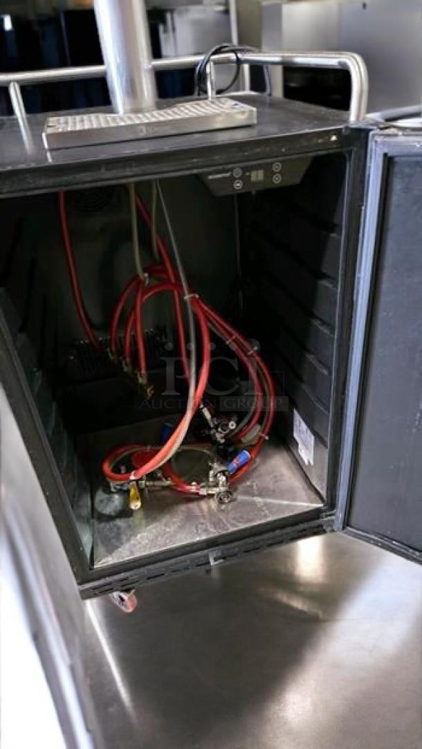 EdgeStar BR7001BL kegerator, triple tap, open view showing interior components. Superb condition, 115V, fully tested.