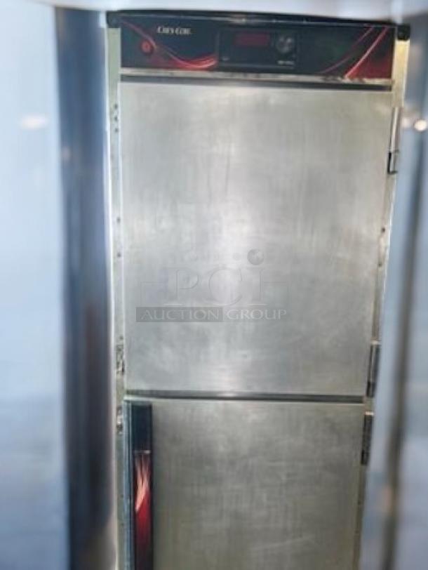 Cres Cor H137UA12D mobile heated holding cabinet, full-height, stainless steel, 12-pan capacity, excellent condition, 120V.