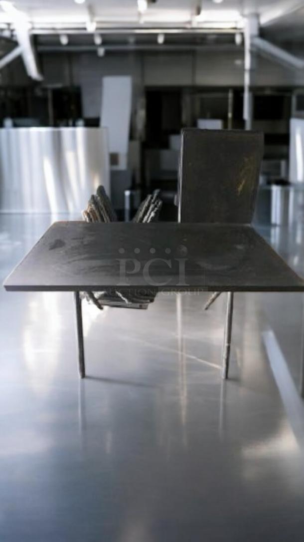 Lot of 8 disassembled metal patio tables, brown finish, by Commercial Outdoor Furniture, rectangular shape, heavy-duty.