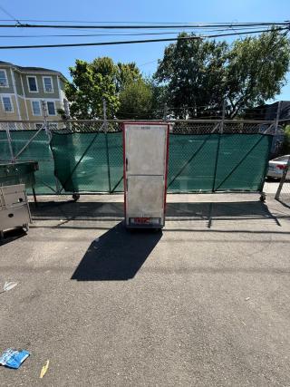METRO C539-HDS-U heated holding cabinet with red solid Dutch doors, used condition, for auction.
