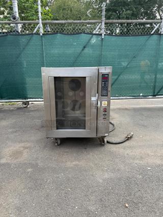 OLIVER 690-NC2 stainless steel commercial electric bread oven, features control panel, on wheels, used condition.
