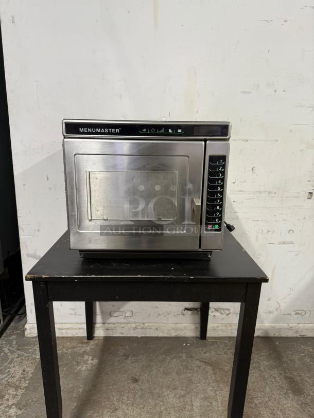 MENUMASTER RC17S2 19" commercial microwave, 1700 watts, heavy volume, stainless steel, visible control panel, good condition.