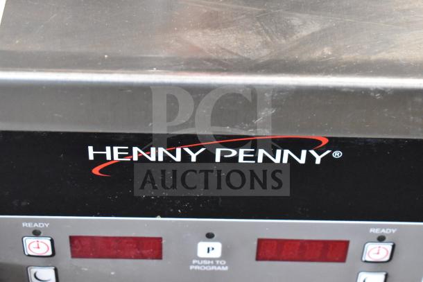 2021 Henny Penny 600 pressure fryer, commercial floor style, natural gas, 80,000 BTU, on casters, control panel shown.
