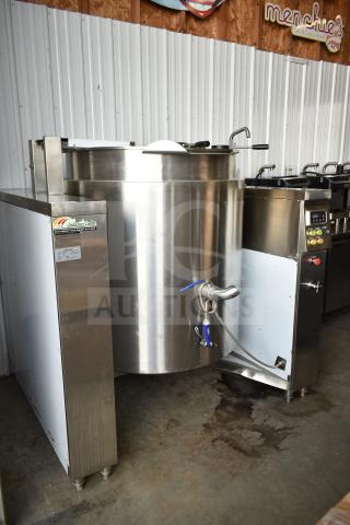 C2C CZC-13F Floor Style Industrial Induction Style Tilting Cooking Kettle Mixer Pan. Appears to be 150 Liter Capacity. 380 Volts, 3 Phase.