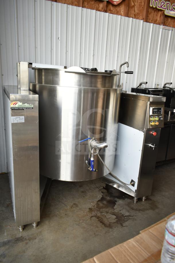 C2C CZC-13F industrial induction tilting kettle mixer, 150L, 380V, stainless steel, control panel visible, floor style.