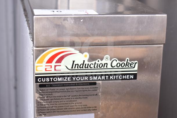 C2C CZC-13F industrial induction cooking kettle, 150L capacity, 380V, 3-phase. Features instruction label and branding.
