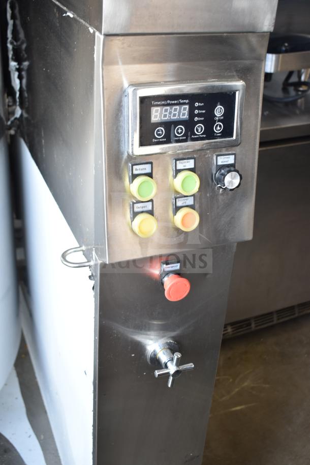 C2C CZC-13F industrial induction tilting cooking kettle mixer pan, 150L, 380V, 3-phase, control panel shown.