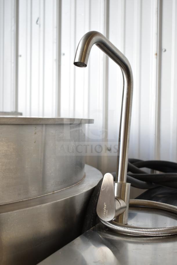 C2C CZC-13F industrial induction tilting cooking kettle, 150L capacity, stainless steel, 380V, 3-phase.