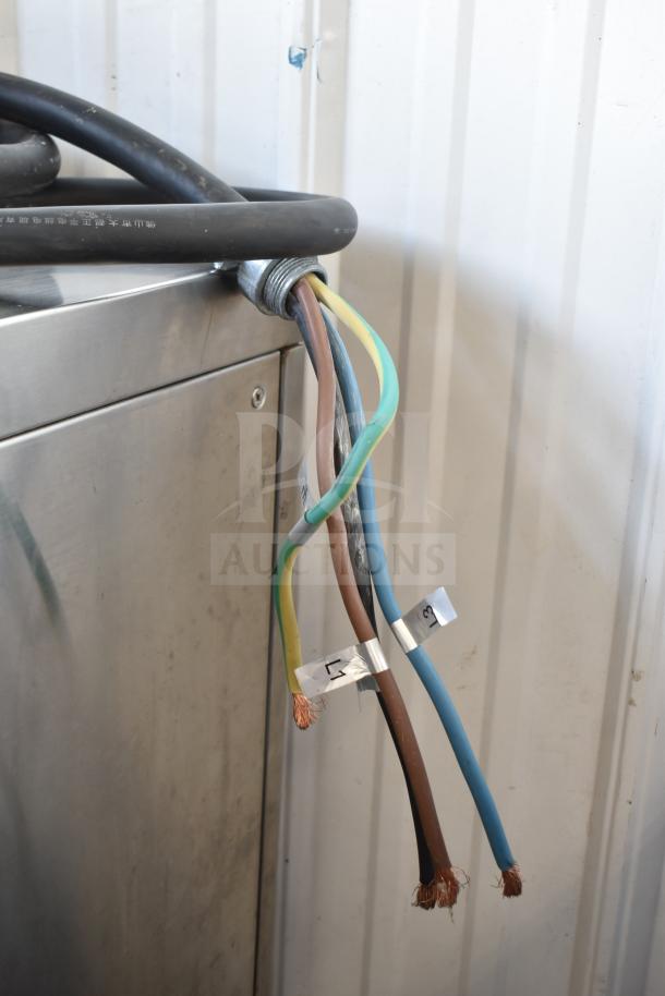 C2C CZC-13F industrial induction tilting cooking kettle mixer, 150L capacity, 380V, 3-phase, with visible wiring detail.