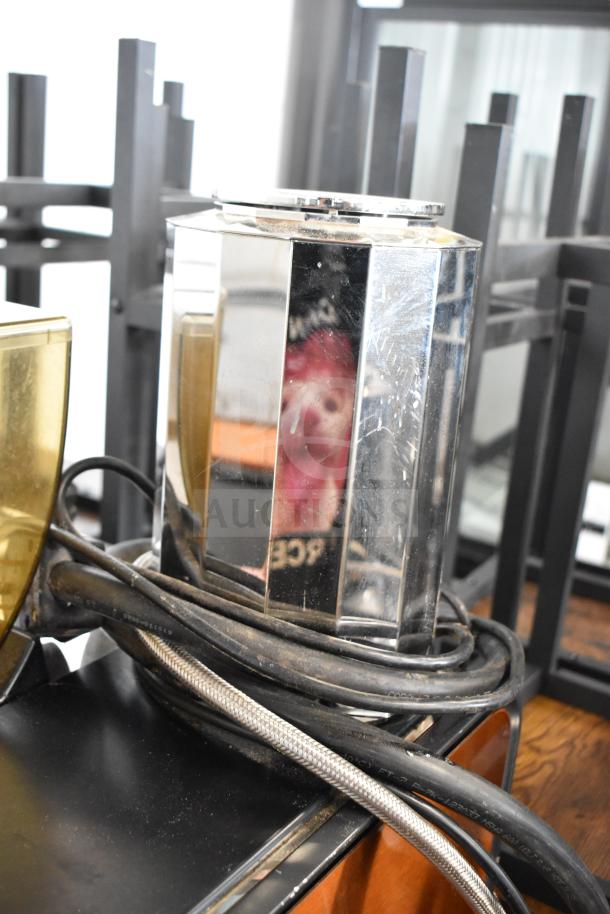 2019 Thermoplan Mastrena M2-CS espresso machine, stainless steel, commercial, with steam wand, visible cords, 250V, 1 phase.