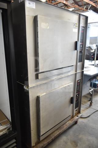 Groen CC20-G stainless steel commercial convection oven, natural gas, 90,000 BTU, dual units, visible wear, control panels.