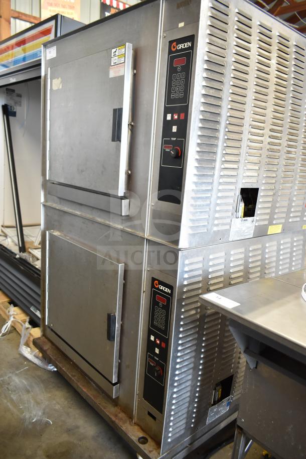 Groen CC20-G stainless steel convection oven, natural gas, 90,000 BTU. Commercial use, two units, control panel visible.