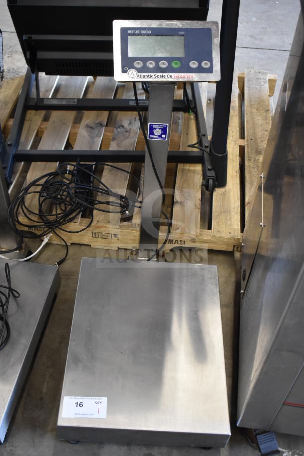 Mettler Toledo ICS4x9-1 commercial bench scale, 100-240V, stainless steel platform, digital display, sturdy condition.