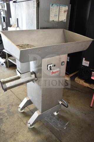 Sirman TC 42 MONTANA meat grinder, commercial floor model, stainless steel, electric, 220V, Sirman logo visible.