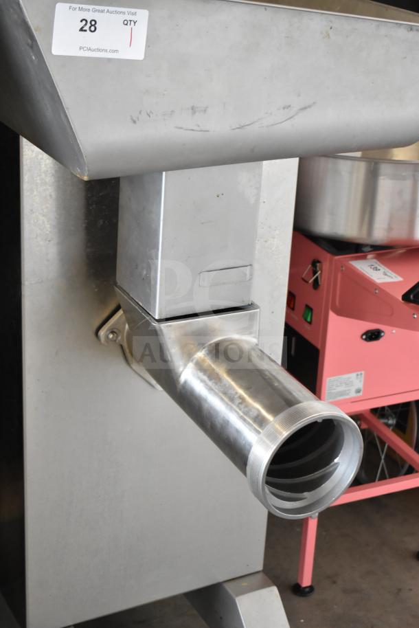 Sirman TC 42 MONTANA electric meat grinder, floor style, 220V. Features durable metal construction. Auction tag #28 visible.